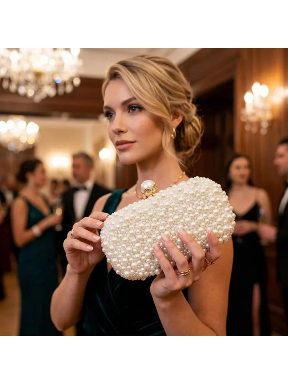 Elegant Pearl Beaded Evening Clutch Handbag for Wedding, Bridal Party, Prom